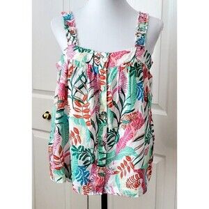 NWT Cynthia Rowley Women's Floral Sleeveless Linen Button Down Blouse Sz S Top